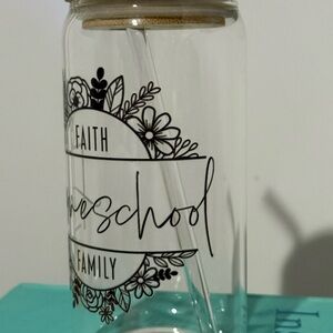 Floral‎ Glass Tumbler with glass Straw bamboo lid